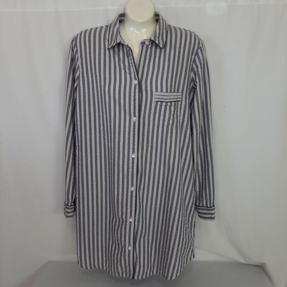 Victoria's Secret Gray Striped Silver Pin Strip Pajama Sleeping Shirt, Flowy - Picture 1 of 10